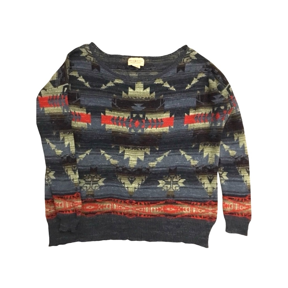 Denim & Supply Ralph Lauren Blue Aztec Scoop Neck Top Sweater Sz M - Picture 2 of 9
